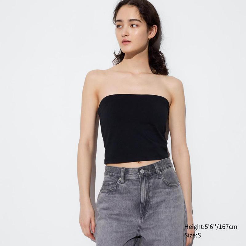 Uniqlo AIRism Cropped Tube Women Tank Tops Black  US |  MONZ-85746