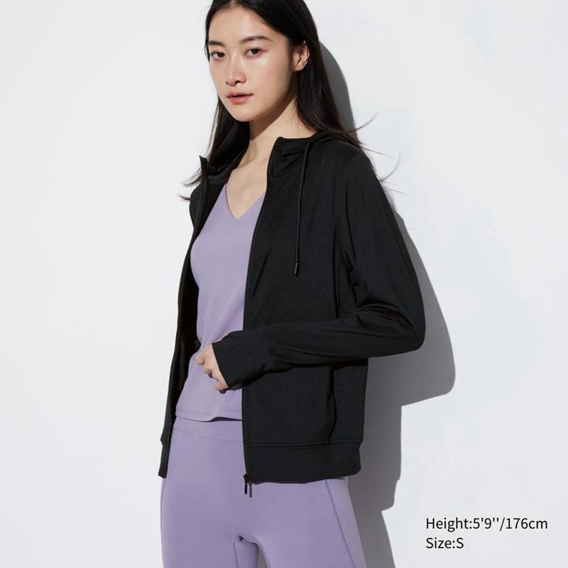 Uniqlo AIRism Mesh UV Protection Full-Zip Women Hoodies Black  US |  HBUX-62713