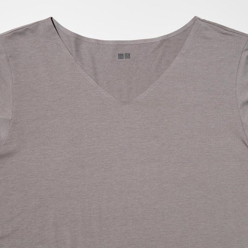 Uniqlo AIRism Seamless V Neck Longline Women T-Shirts Black  US |  NZJA-92483