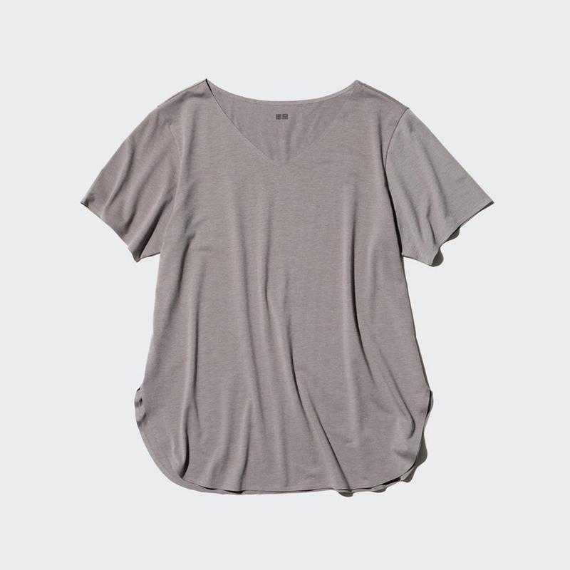 Uniqlo AIRism Seamless V Neck Longline Women T-Shirts Light Green  US |  QYLE-82970