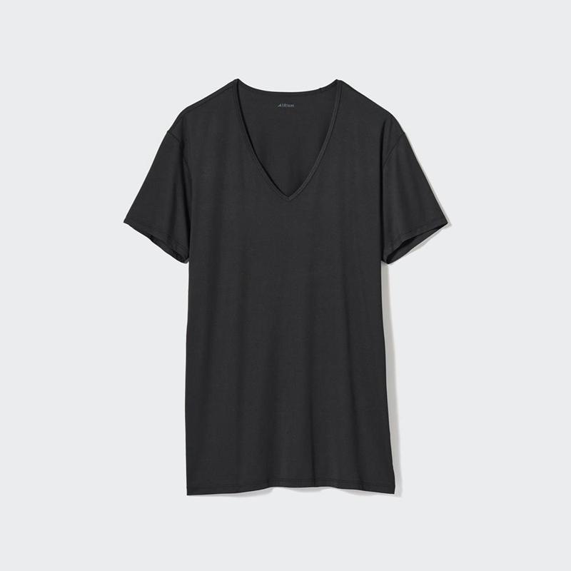 Uniqlo AIRism V Neck Men T-Shirt Black  US |  BXGN-84019