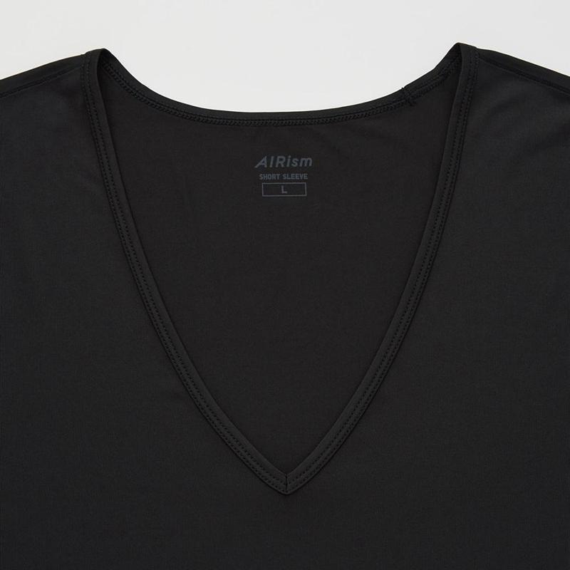 Uniqlo AIRism V Neck Men T-Shirt Black  US |  EZHW-19405