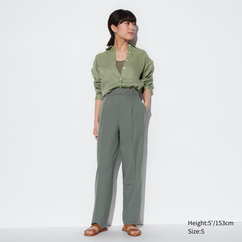 Uniqlo AirSense Pleated (Short) Women Trousers Olive  US |  AZXO-21740