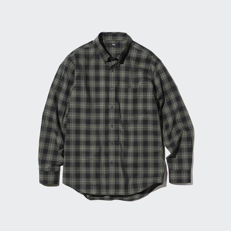 Uniqlo Broadcloth (Button-Down Collar, Check) Men Shirts Dark Green  US |  BOFR-65021