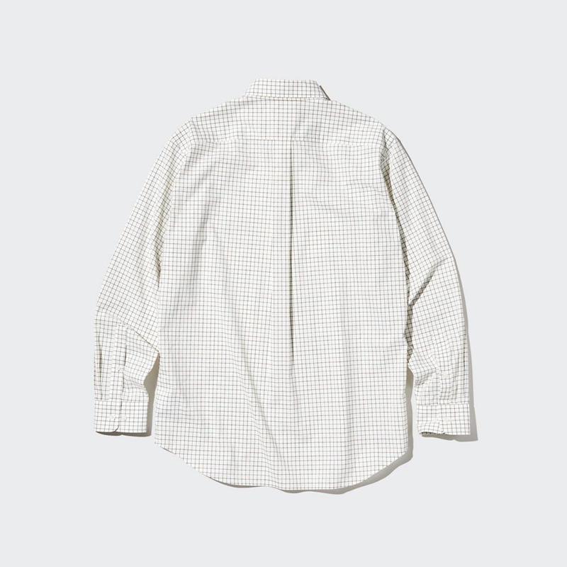 Uniqlo Broadcloth (Button-Down Collar, Check) Men Shirts Off White  US |  XCGT-09765