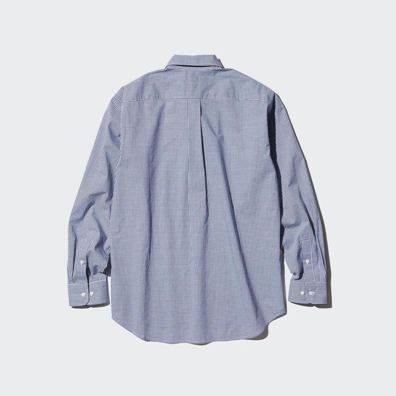 Uniqlo Broadcloth (Button-Down Collar, Check) Men Shirts Blue  US |  PBEV-74581