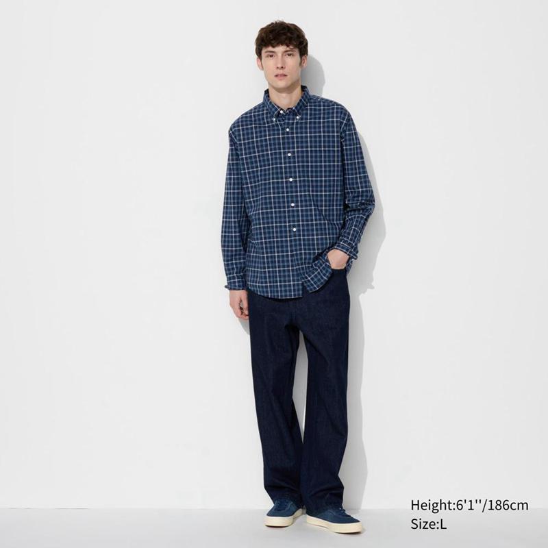 Uniqlo Broadcloth (Button-Down Collar, Check) Men Shirts Blue  US |  MFUQ-28561