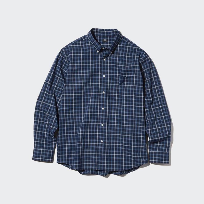 Uniqlo Broadcloth (Button-Down Collar, Check) Men Shirts Blue  US |  MFUQ-28561