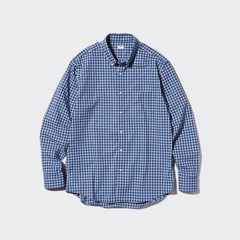 Uniqlo Broadcloth (Button-Down Collar, Check) Men Shirts Blue  US |  BWED-46751