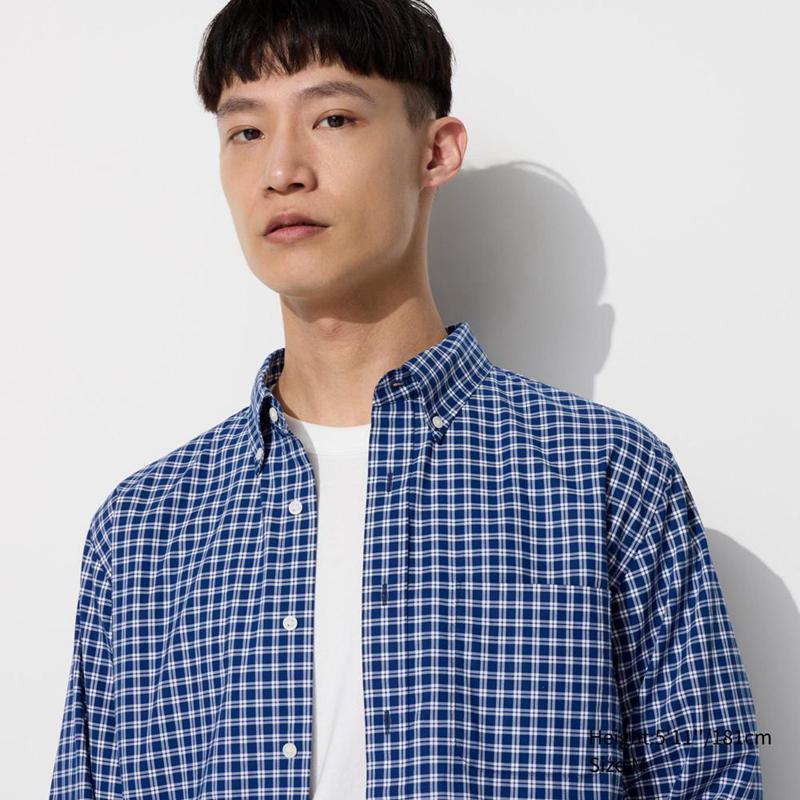 Uniqlo Broadcloth (Button-Down Collar, Check) Men Shirts Blue  US |  BWED-46751