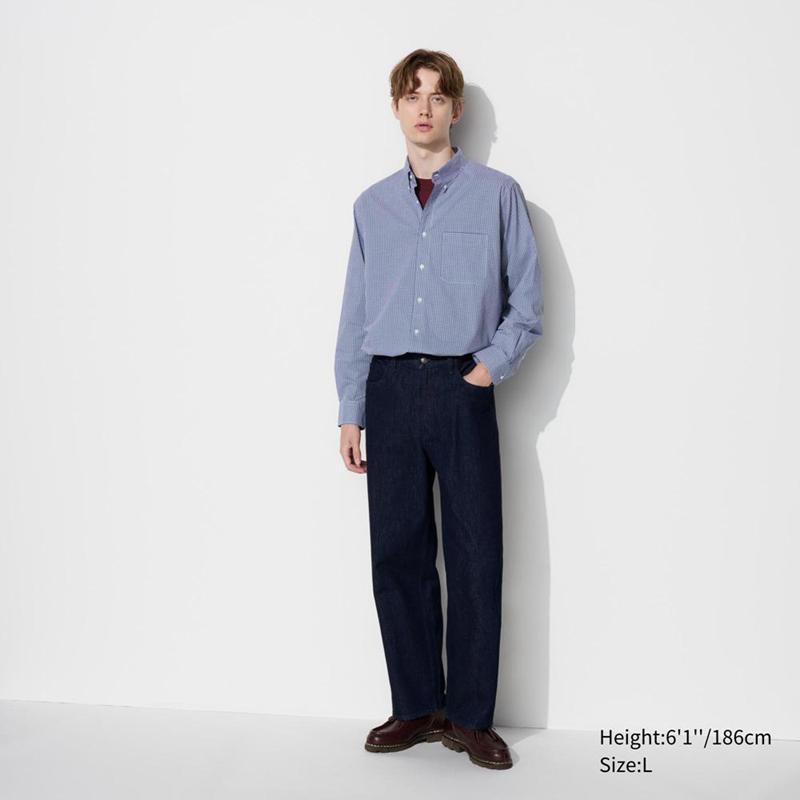 Uniqlo Broadcloth (Button-Down Collar, Check) Men Shirts Blue  US |  KGZQ-01742