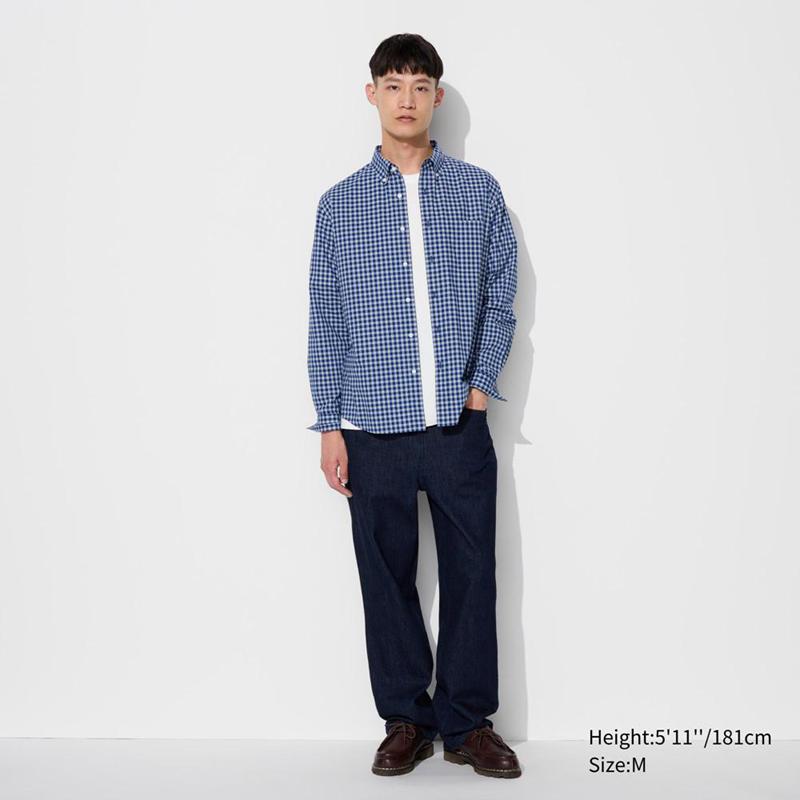 Uniqlo Broadcloth (Button-Down Collar, Check) Men Shirts Blue  US |  ZSIL-34071