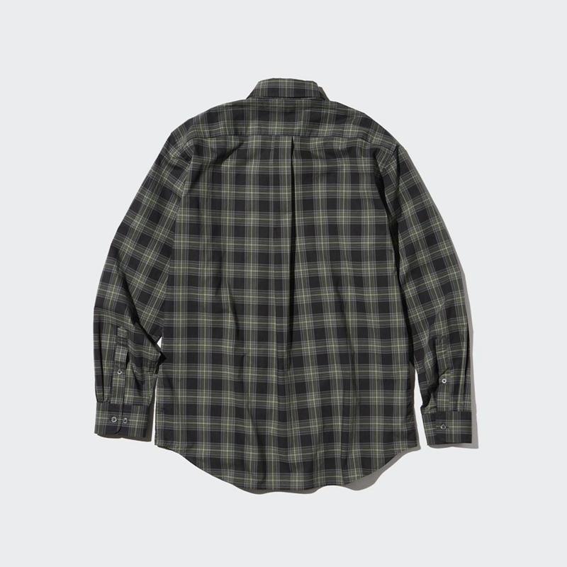 Uniqlo Broadcloth (Button-Down Collar, Check) Men Shirts Dark Green  US |  XEST-38149