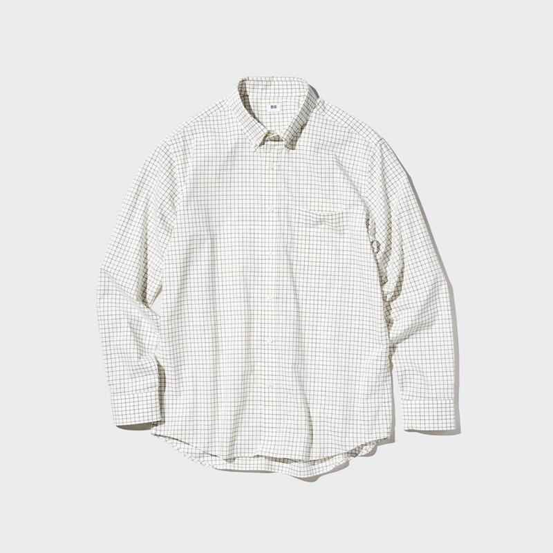 Uniqlo Broadcloth (Button-Down Collar, Check) Men Shirts Off White  US |  HOZF-31026