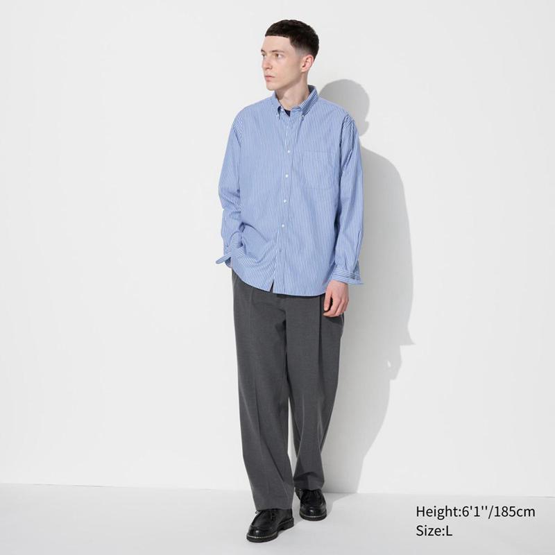 Uniqlo Broadcloth (Button-Down Collar, Stripe) Men Shirts Blue  US |  ZOBA-96571