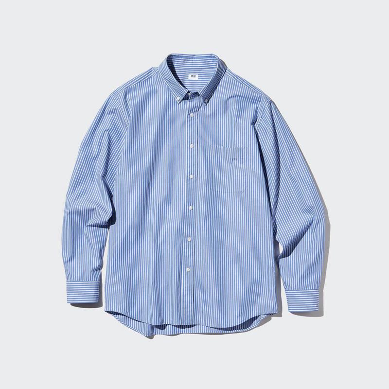 Uniqlo Broadcloth (Button-Down Collar, Stripe) Men Shirts Blue  US |  ZOBA-96571