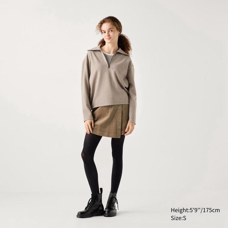 Uniqlo Brushed Jersey Half-Zip Women Sweatshirts Beige  US |  UKZF-14358