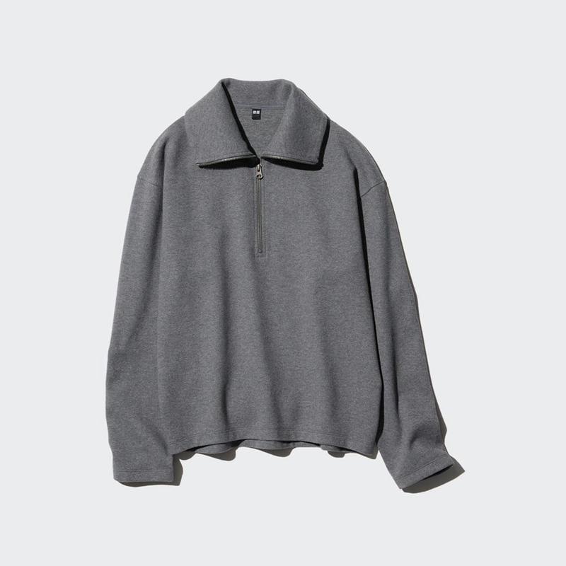 Uniqlo Brushed Jersey Half-Zip Women Sweatshirts Dark Grey  US |  KAXE-72014