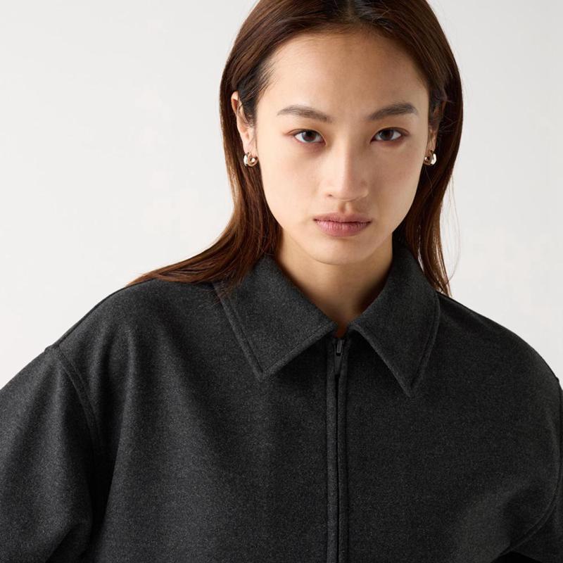 Uniqlo Brushed Jersey Oversized Blouson Women Jackets Grey  US |  HQJO-35829