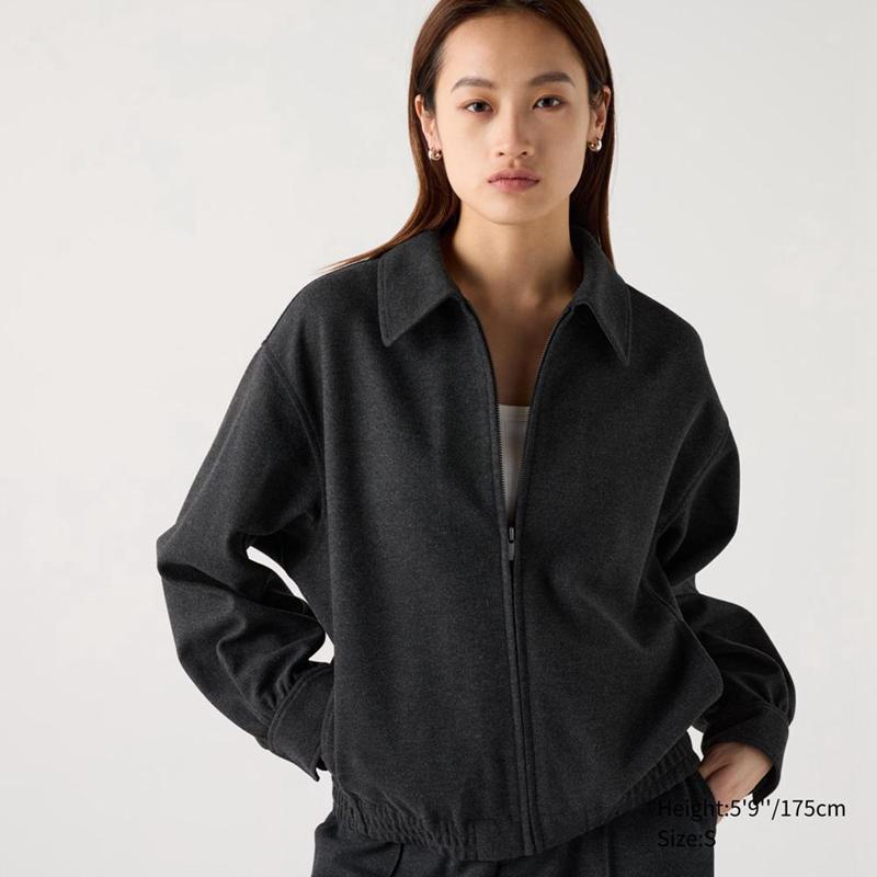 Uniqlo Brushed Jersey Oversized Blouson Women Jackets Dark Grey  US |  ZFDY-78652