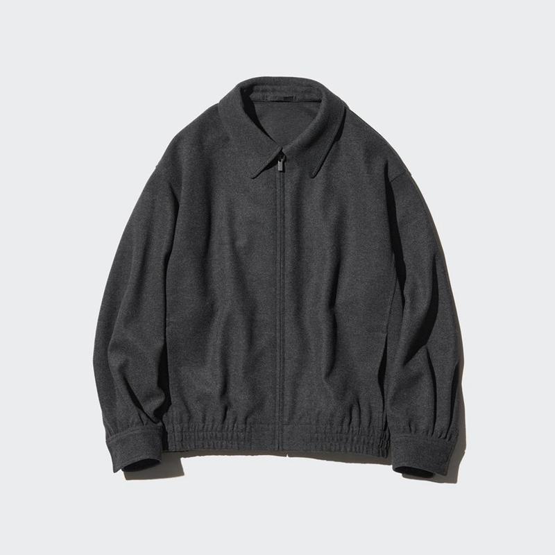 Uniqlo Brushed Jersey Oversized Blouson Women Jackets Dark Grey  US |  CVPG-70432