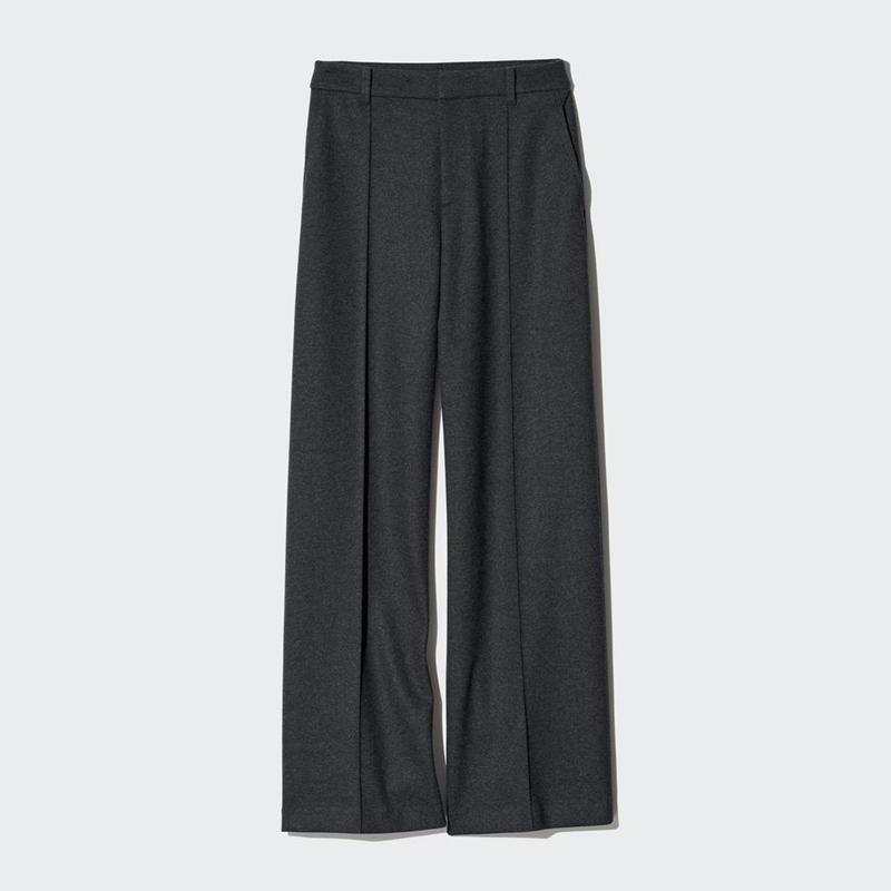 Uniqlo Brushed Jersey Wide (Long) Women Trousers Grey  US |  TXNA-02945