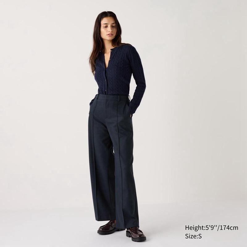 Uniqlo Brushed Jersey Wide (Long) Women Trousers Navy  US |  DAGF-62913