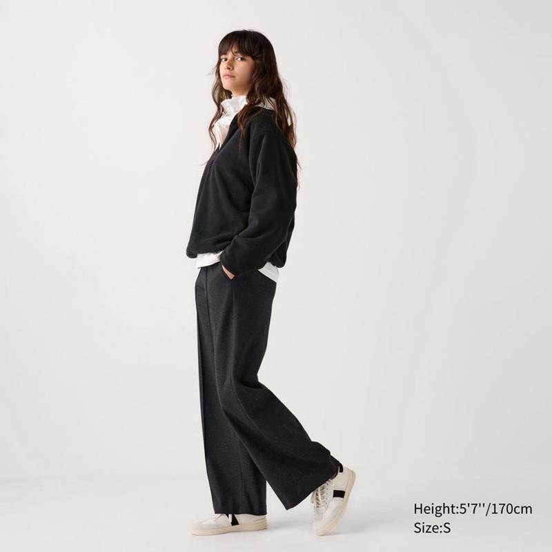 Uniqlo Brushed Jersey Wide Women Trousers Dark Grey  US |  URIJ-71968