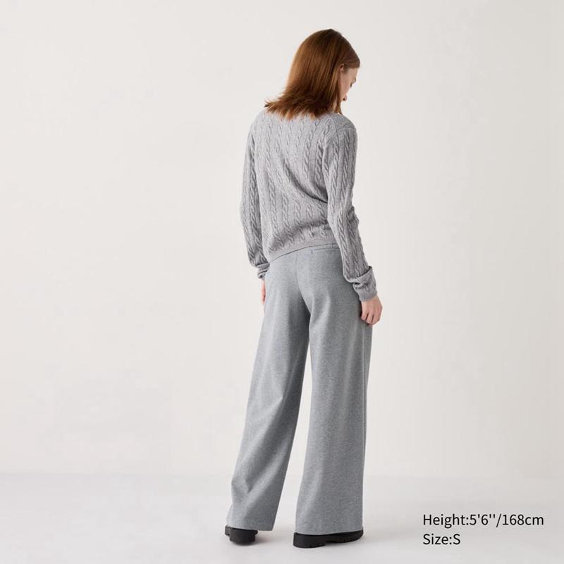 Uniqlo Brushed Jersey Wide Women Trousers Grey  US |  GPRA-68213