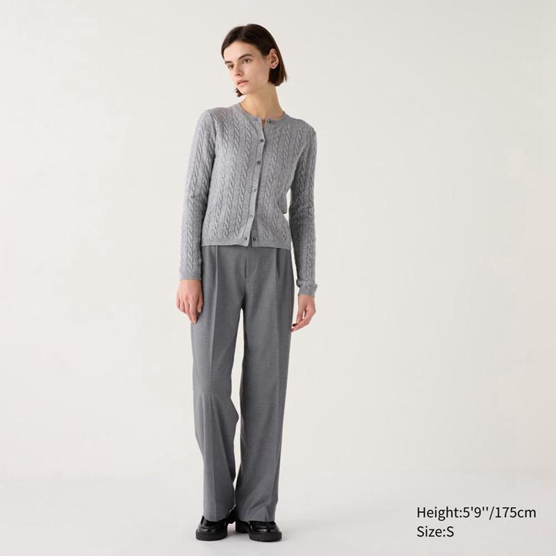 Uniqlo Cable Crew Neck Women Cardigans Grey  US |  MAHU-79348