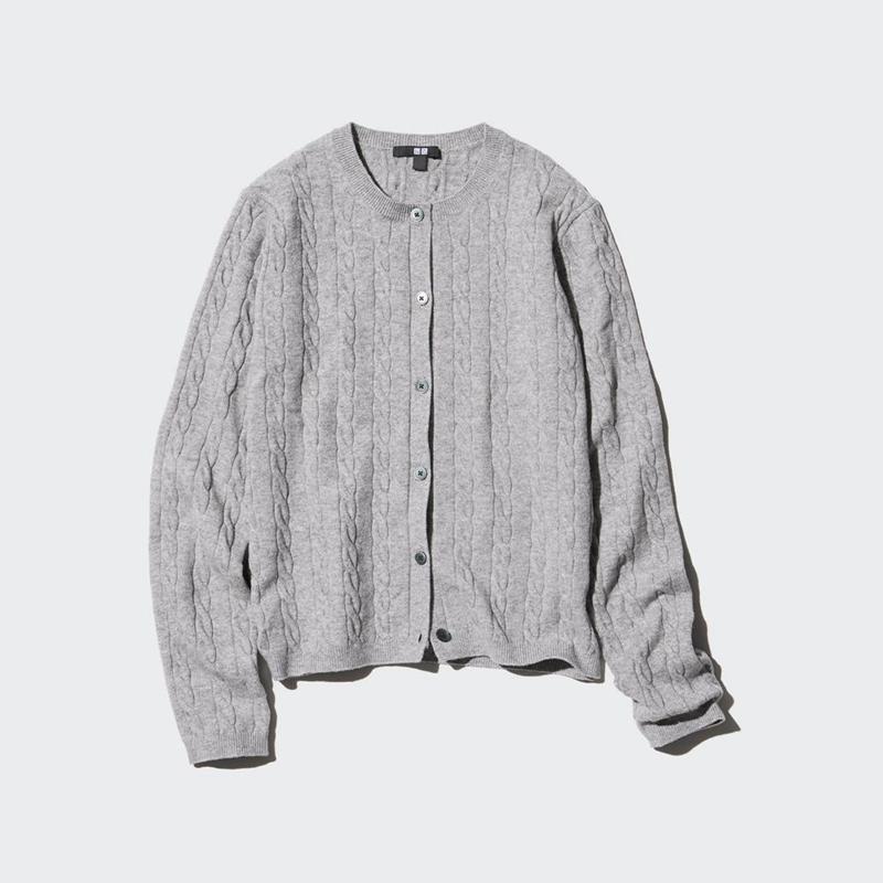 Uniqlo Cable Crew Neck Women Cardigans Grey  US |  MAHU-79348