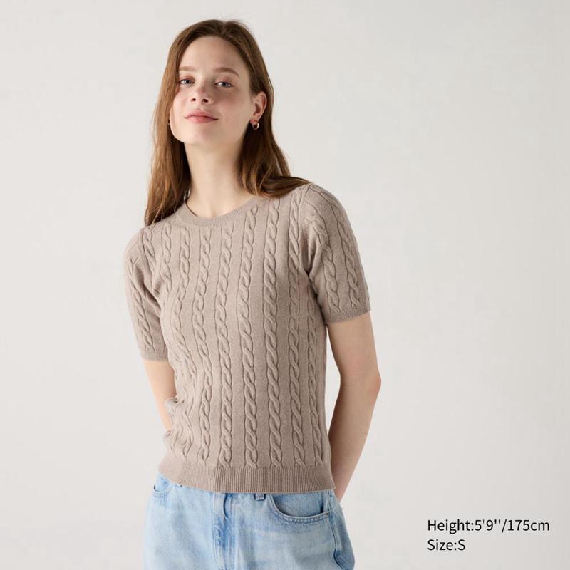 Uniqlo Cable Crew Neck Women Jumper Beige  US |  CKPY-52318