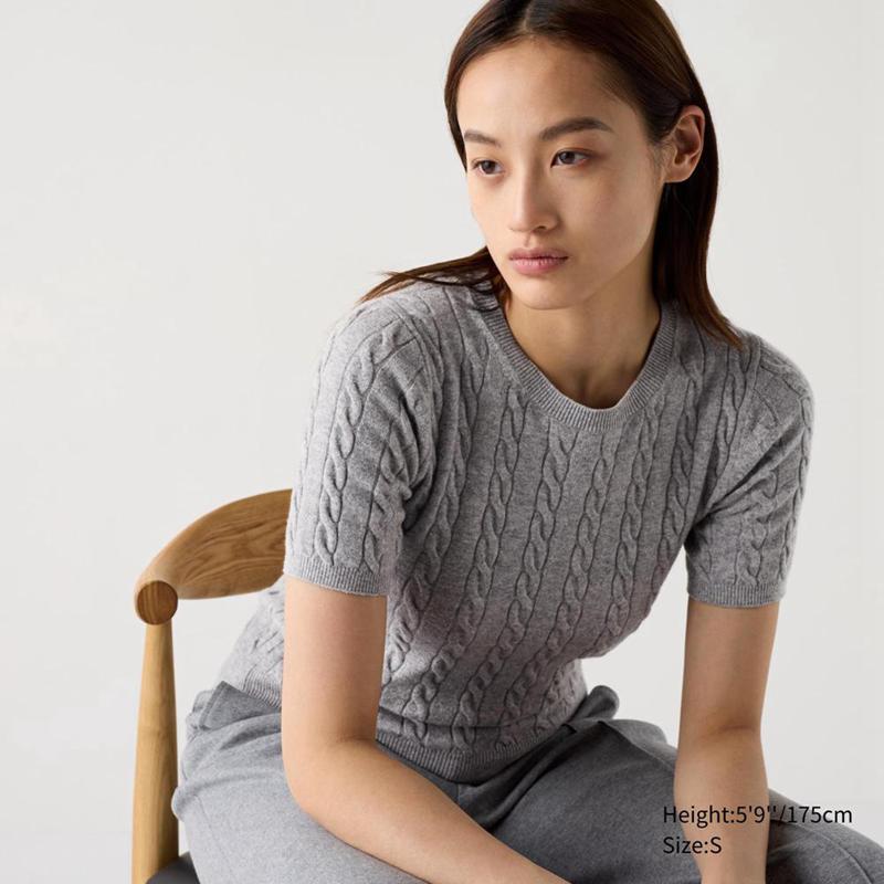 Uniqlo Cable Crew Neck Women Jumper Grey  US |  PTJZ-85037