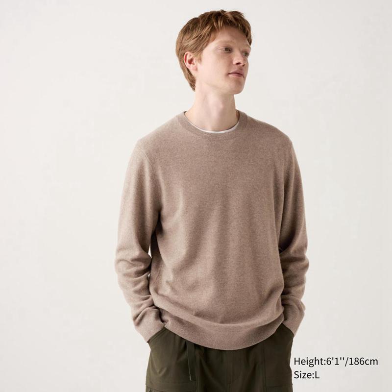 Uniqlo Cashmere Crew Neck Men Jumper Beige  US |  CYWG-29317