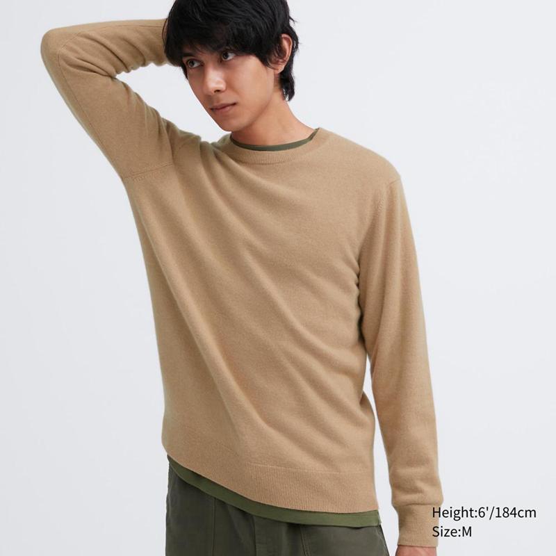 Uniqlo Cashmere Crew Neck Men Jumper Beige  US |  CEWU-53942