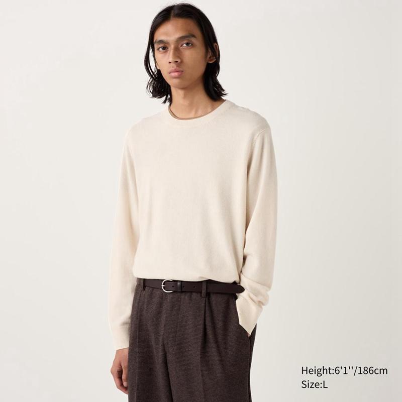 Uniqlo Cashmere Crew Neck Men Jumper Natural  US |  VYNI-71509