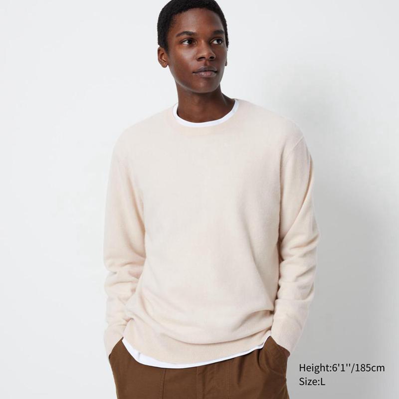 Uniqlo Cashmere Crew Neck Men Jumper Natural  US |  YTZN-86492