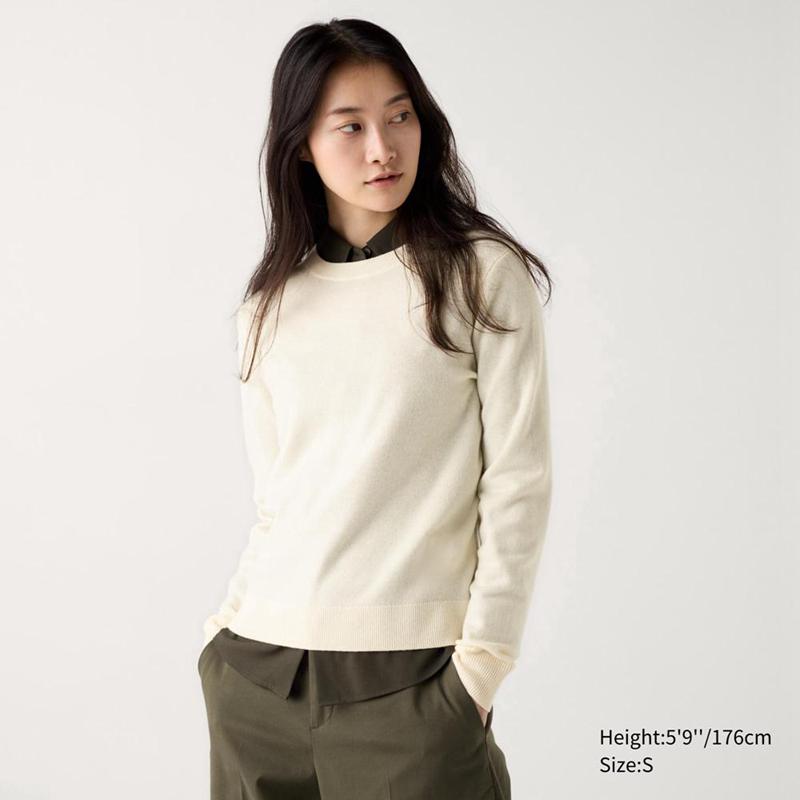 Uniqlo Cashmere Crew Neck Women Jumper Off White  US |  FIKX-67410