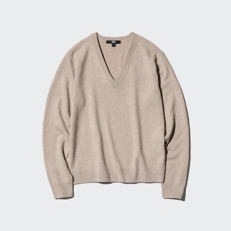 Uniqlo Cashmere V Neck Women Jumper Beige  US |  SORQ-41032