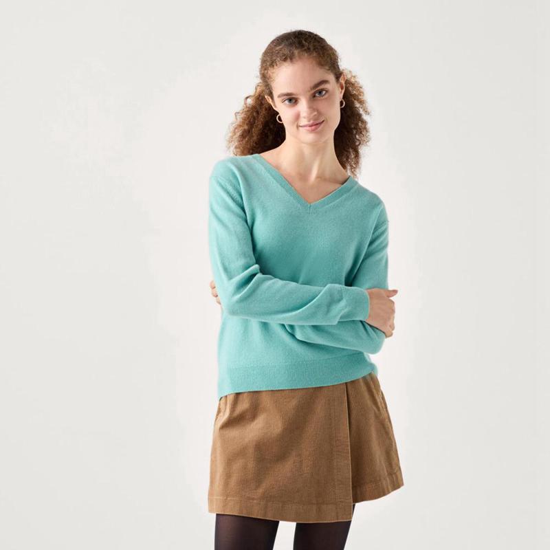 Uniqlo Cashmere V Neck Women Jumper Green  US |  PECG-79501