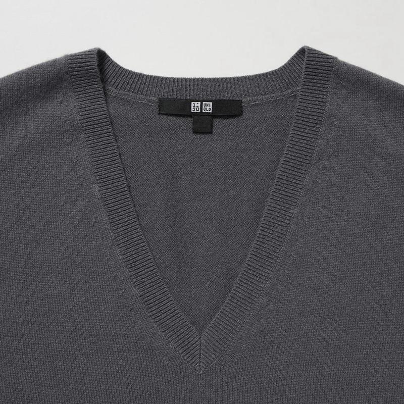 Uniqlo Cashmere V Neck Women Jumper Grey  US |  QZMH-42635