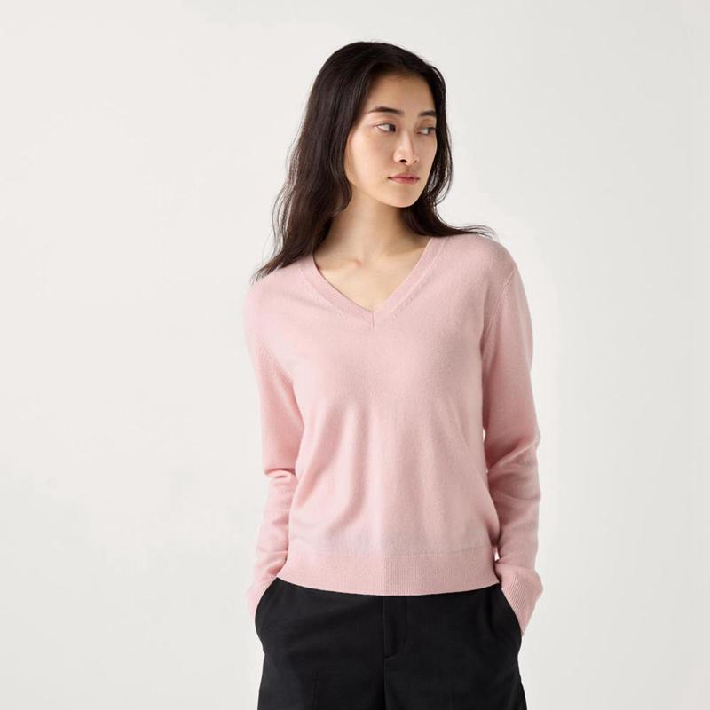 Uniqlo Cashmere V Neck Women Jumper Pink  US |  GPRX-48970