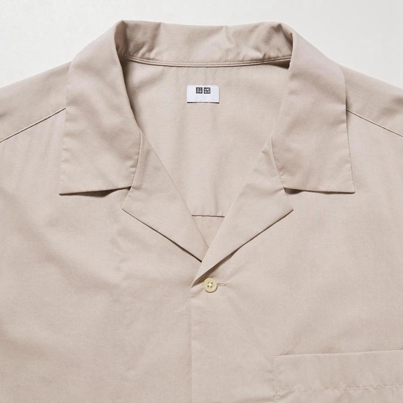 Uniqlo Casual (Short Sleeve, Open Collar) Men Shirts Beige  US |  QEPS-12089