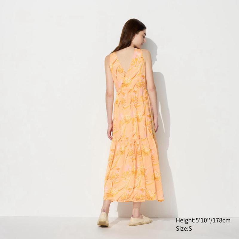 Uniqlo Chiffon Long Women Dress Light Orange  US |  EVYG-16974