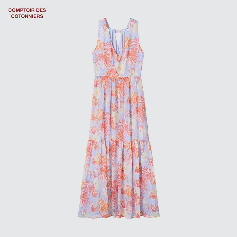 Uniqlo Chiffon Long Women Dress Light Orange  US |  EVYG-16974