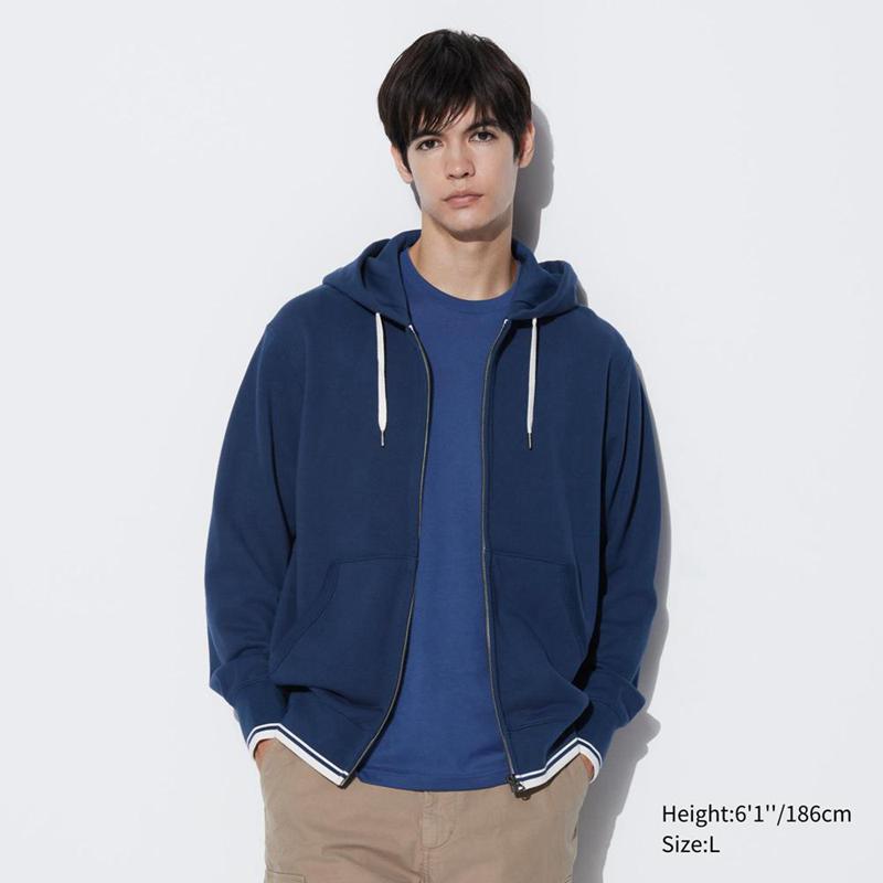 Uniqlo Colour Block Zipped Men Hoodie Blue  US |  FSAU-46507