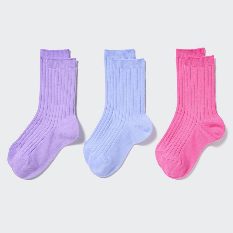 Uniqlo (Colourful, Ribbed, 3 Pairs) Kids\' Socks Purple  US |  RKQV-78902