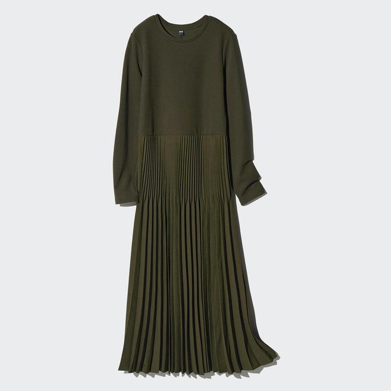 Uniqlo Combination Women Dress Dark Green  US |  QCEF-95238