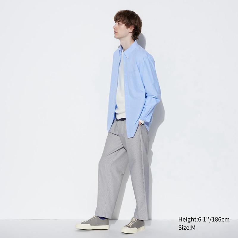 Uniqlo Cotton Ankle (Relaxed Fit, Stripe) Men Trousers Off White  US |  TQPB-37509