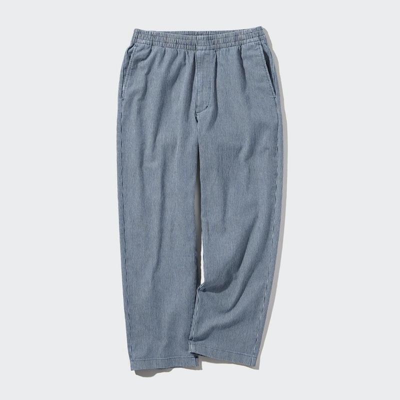 Uniqlo Cotton Ankle (Relaxed Fit, Stripe) Men Trousers Blue  US |  BFPZ-96154